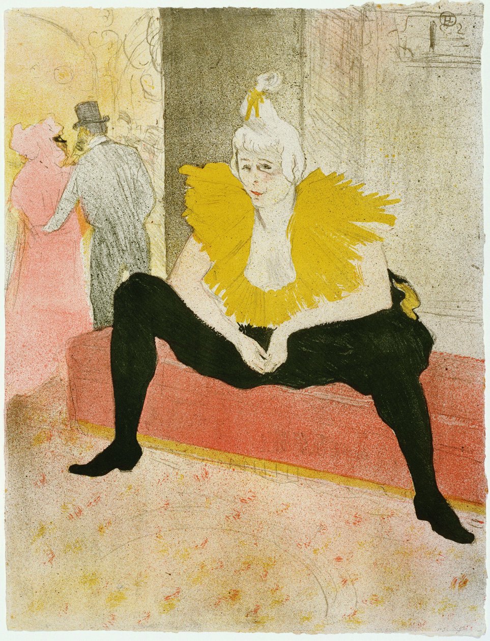 Clowness sentada (Mademoiselle Cha-u-ka-o) - Trabalho de Henri de Toulouse Lautrec (Toulouse-Lautrec) (1864-1901) Litografia a cores 1896 (c) Museu de Arte Moderna, Nova Iorque 52x40,3 de Henri de Toulouse Lautrec