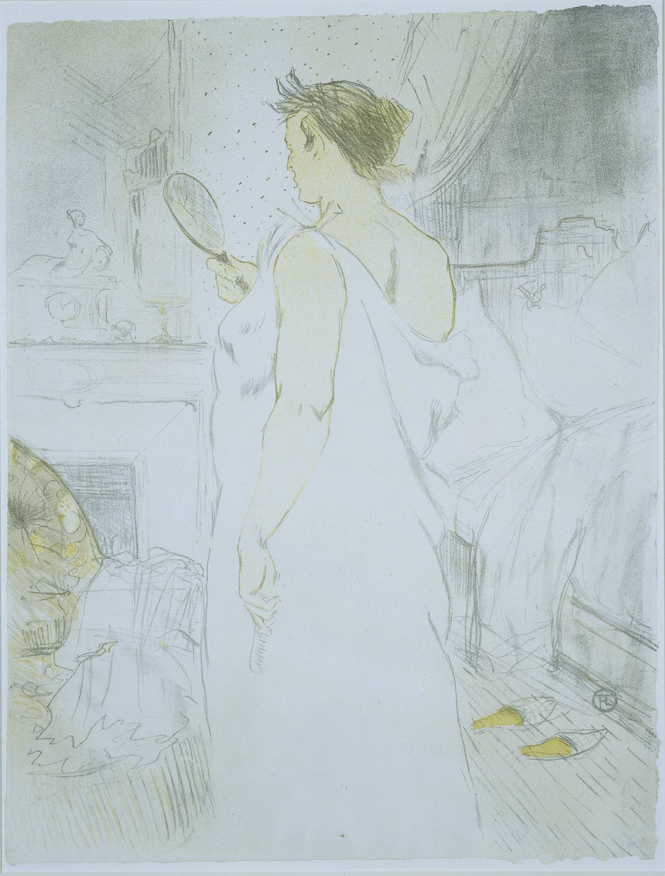 Mulher de pé a olhar para um espelho de mão
Femme à glace (título original)
La glace à main (título original)
Ela (título da série)
Elles (título da série) de Henri de Toulouse Lautrec