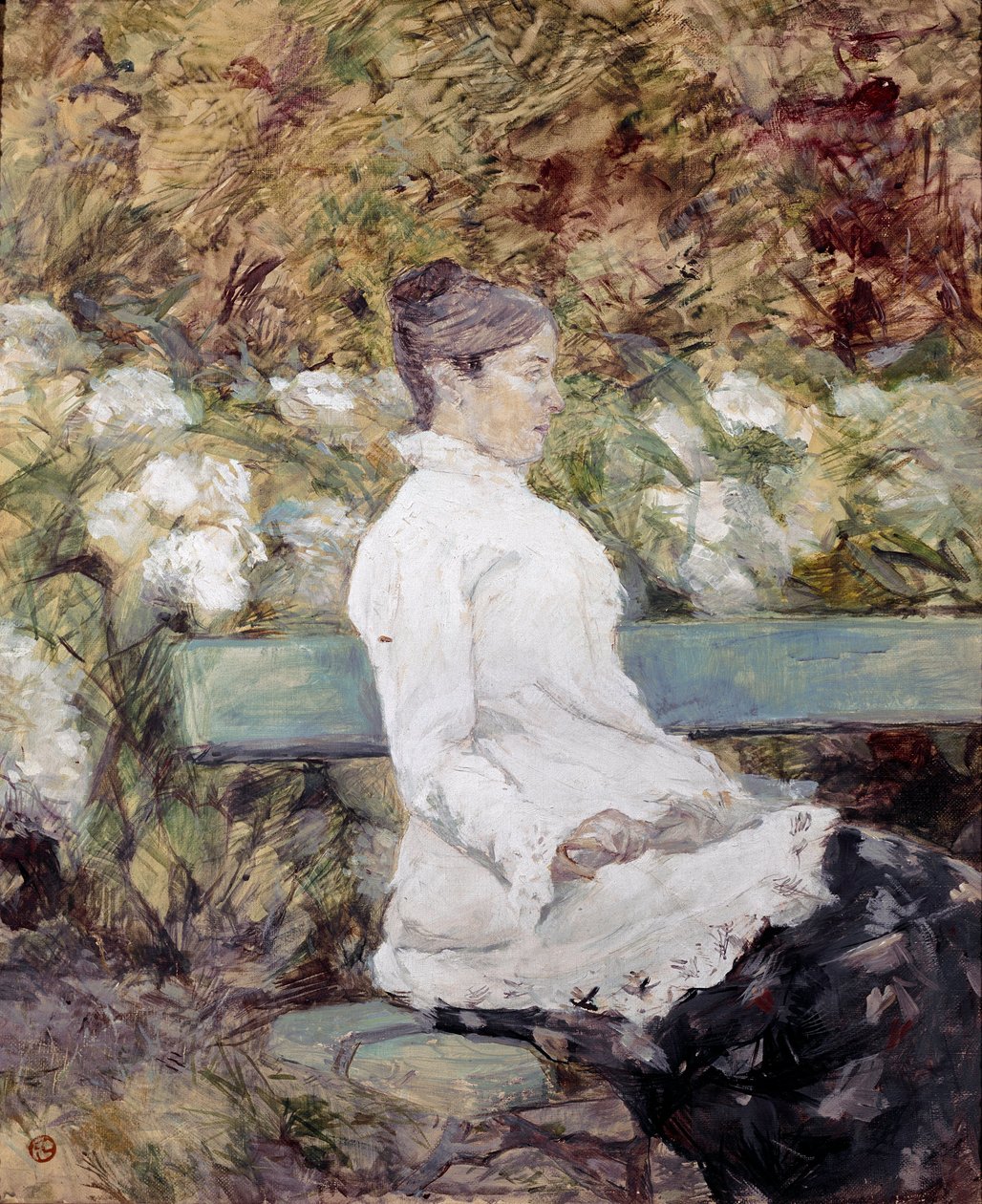 A mãe do pintor num jardim. Pintura de Henri de Toulouse-Lautrec (Toulouse Lautrec de Henri de Toulouse Lautrec