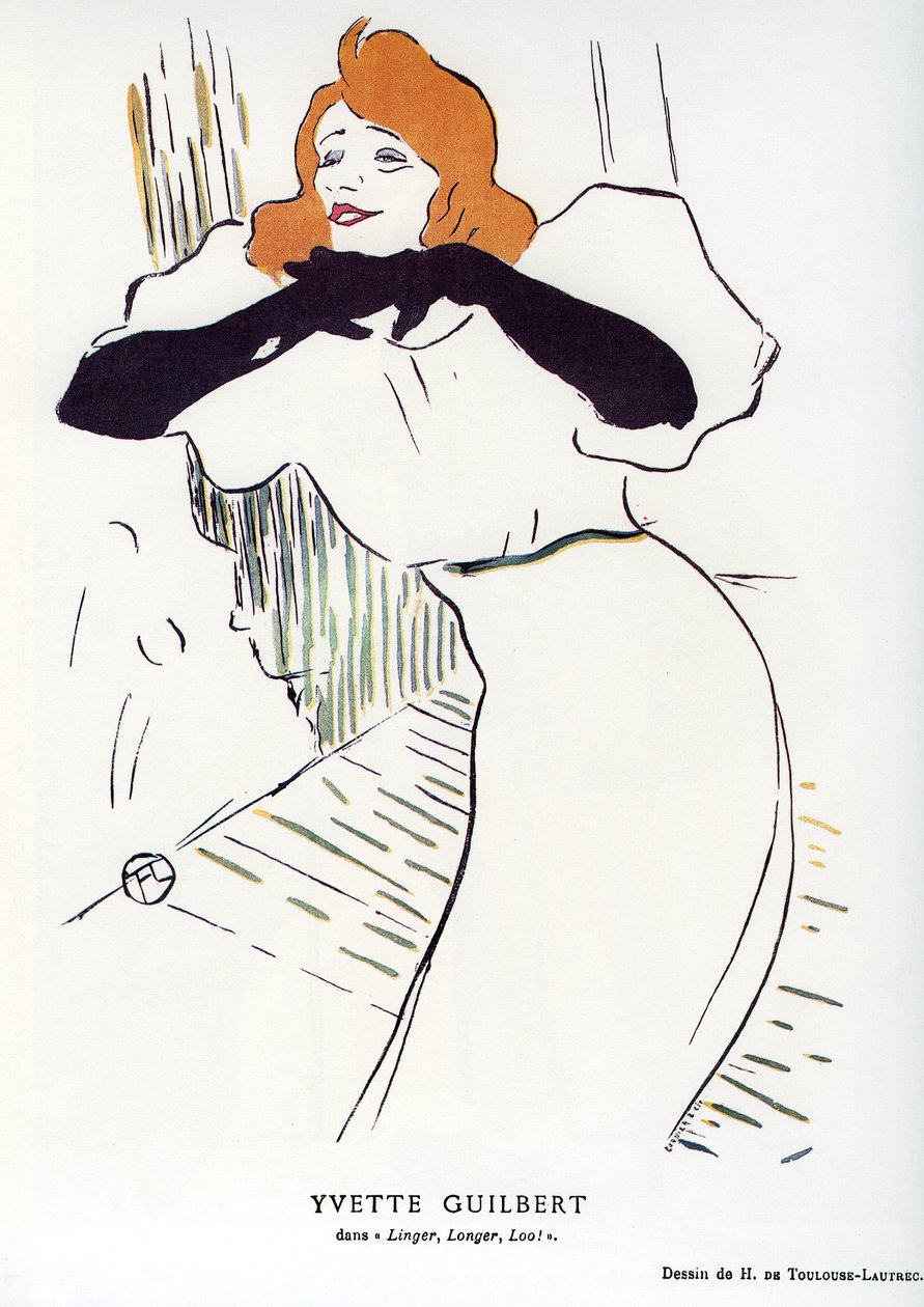 A cantora Yvette Guilbert (1867-1944) em “” Linger, Longer, Loo “”: desenho de Henri de Toulouse Lautrec (Toulouse-Lautrec de Henri de Toulouse Lautrec