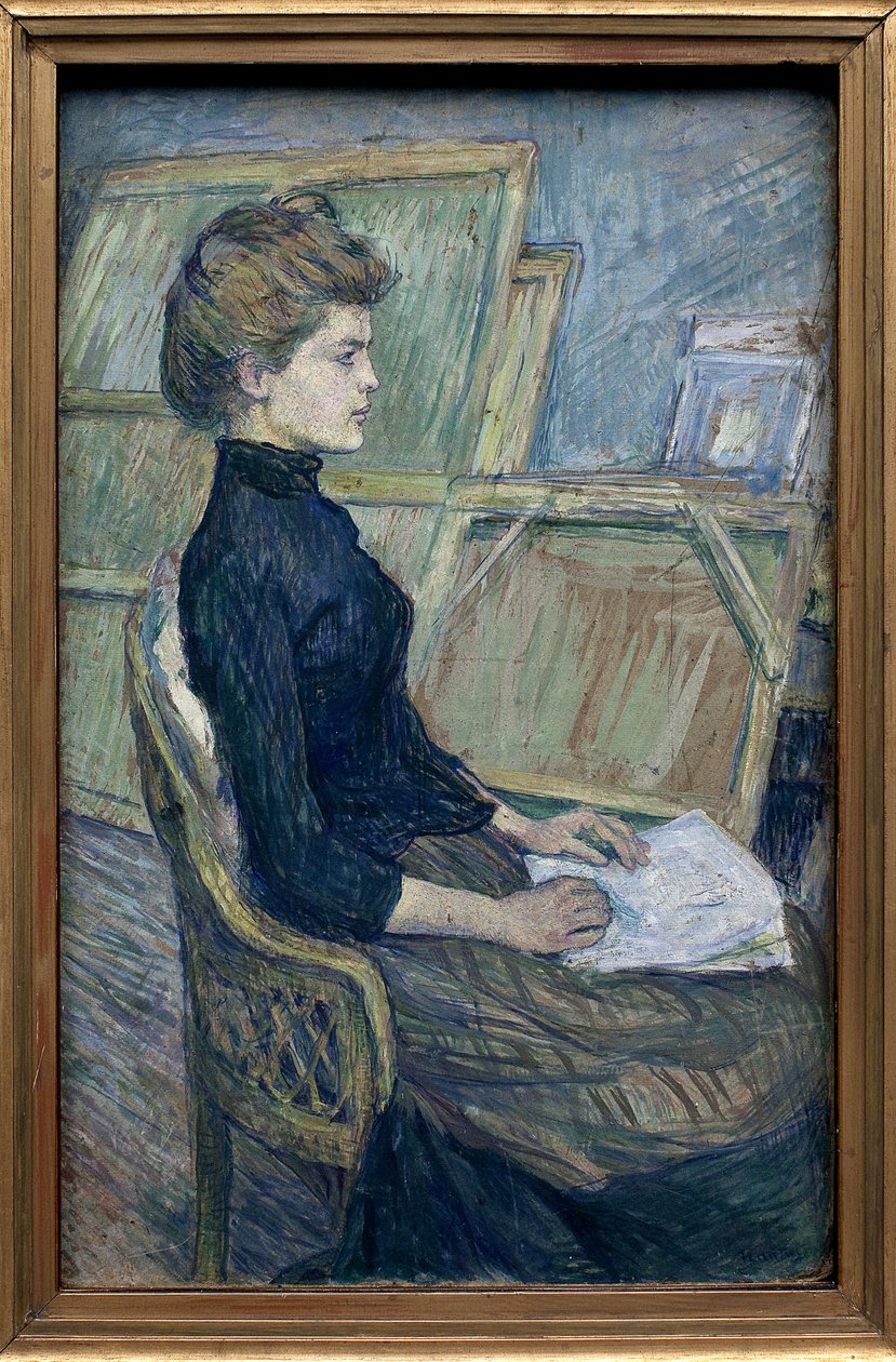 A jovem modelo Helene Vary na oficina. Obra de Henri de Toulouse Lautrec (1864-1901), óleo sobre papelão de Henri de Toulouse Lautrec