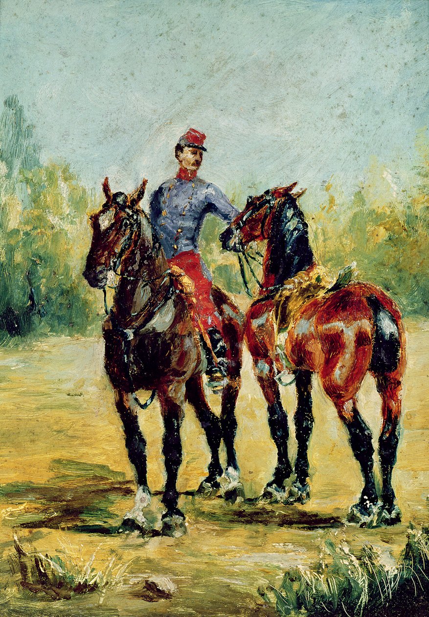 Dois cavalos e um noivo, 1880 de Henri de Toulouse Lautrec
