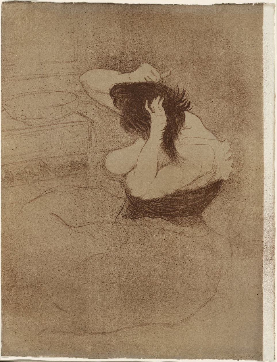 Mulher penteando o cabelo — La Coiffure, placa sete de Elles de Henri de Toulouse Lautrec