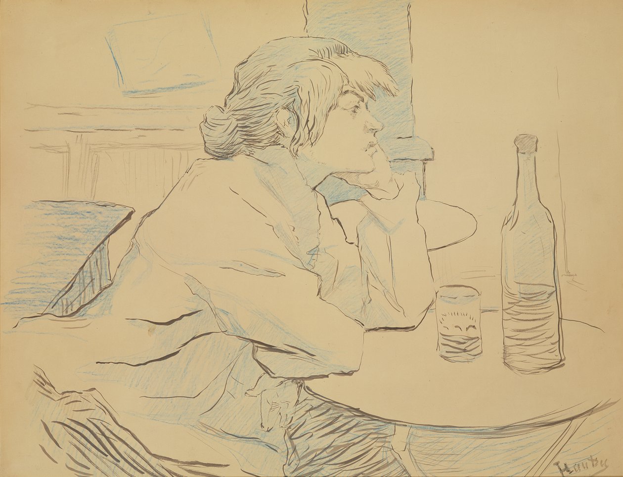 Woman Drinker, ou The Hangover, 1889 (tinta e lápis de cor) de Henri de Toulouse Lautrec