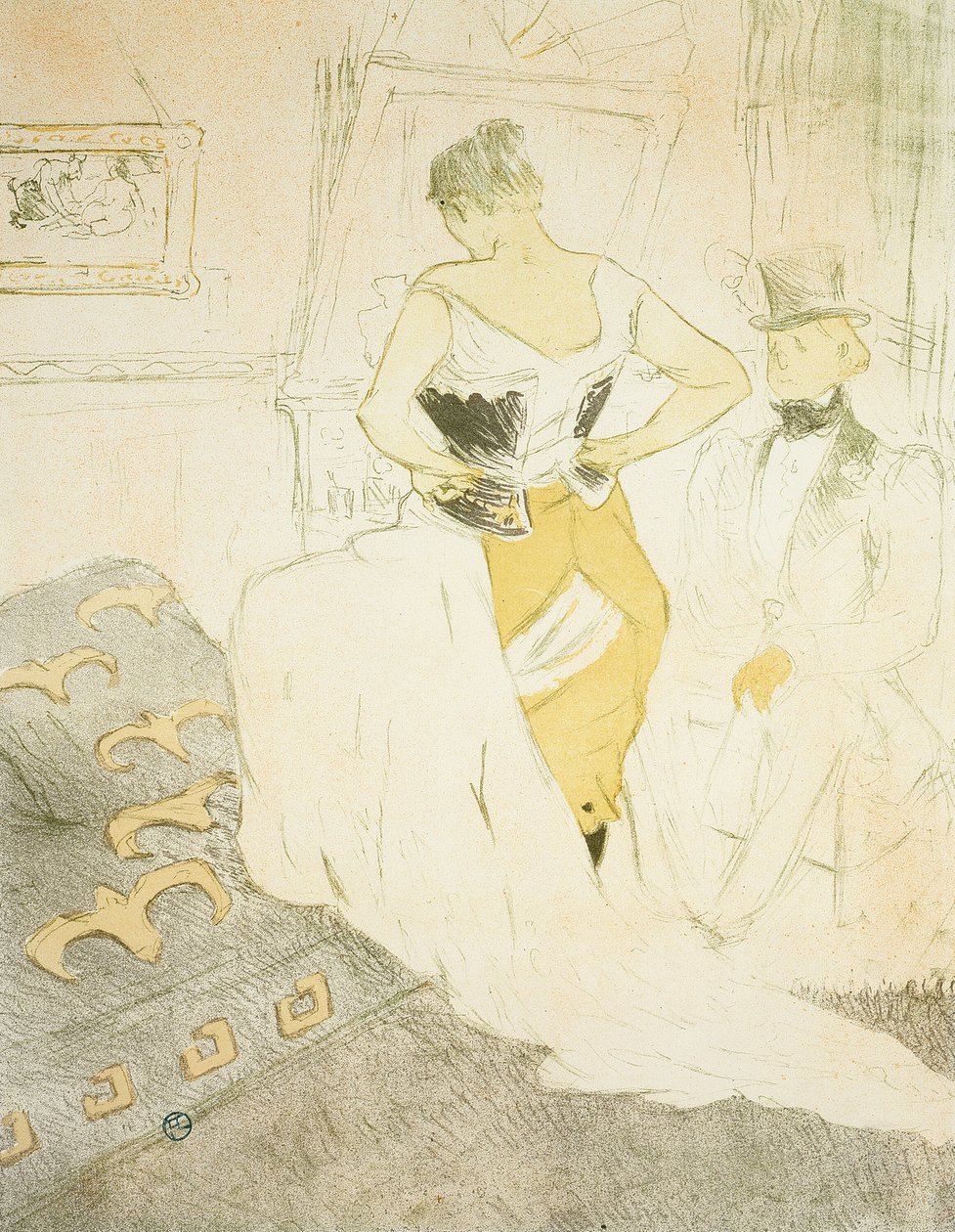Mulher prendendo um espartilho, conquista de passagem, placa nove de Elles de Henri de Toulouse Lautrec