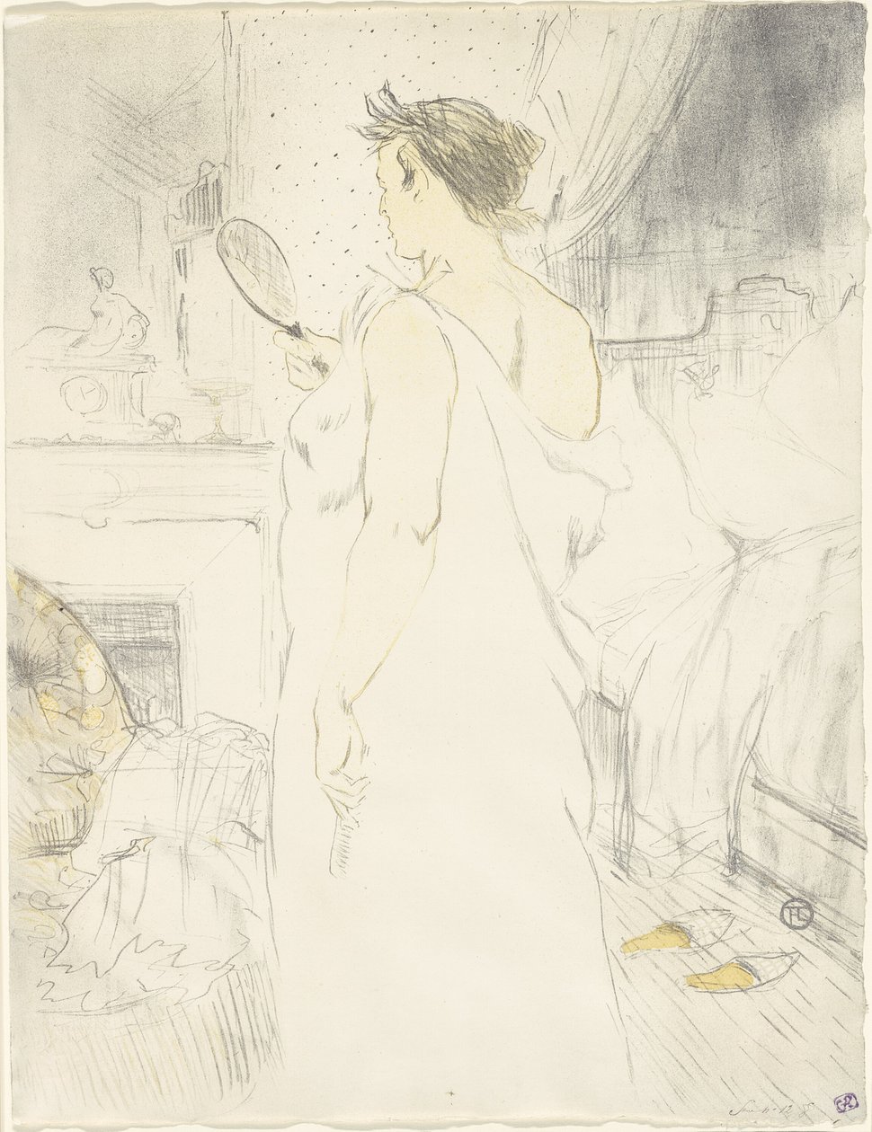 Mulher no espelho — espelho na mão, placa seis de Elles de Henri de Toulouse Lautrec