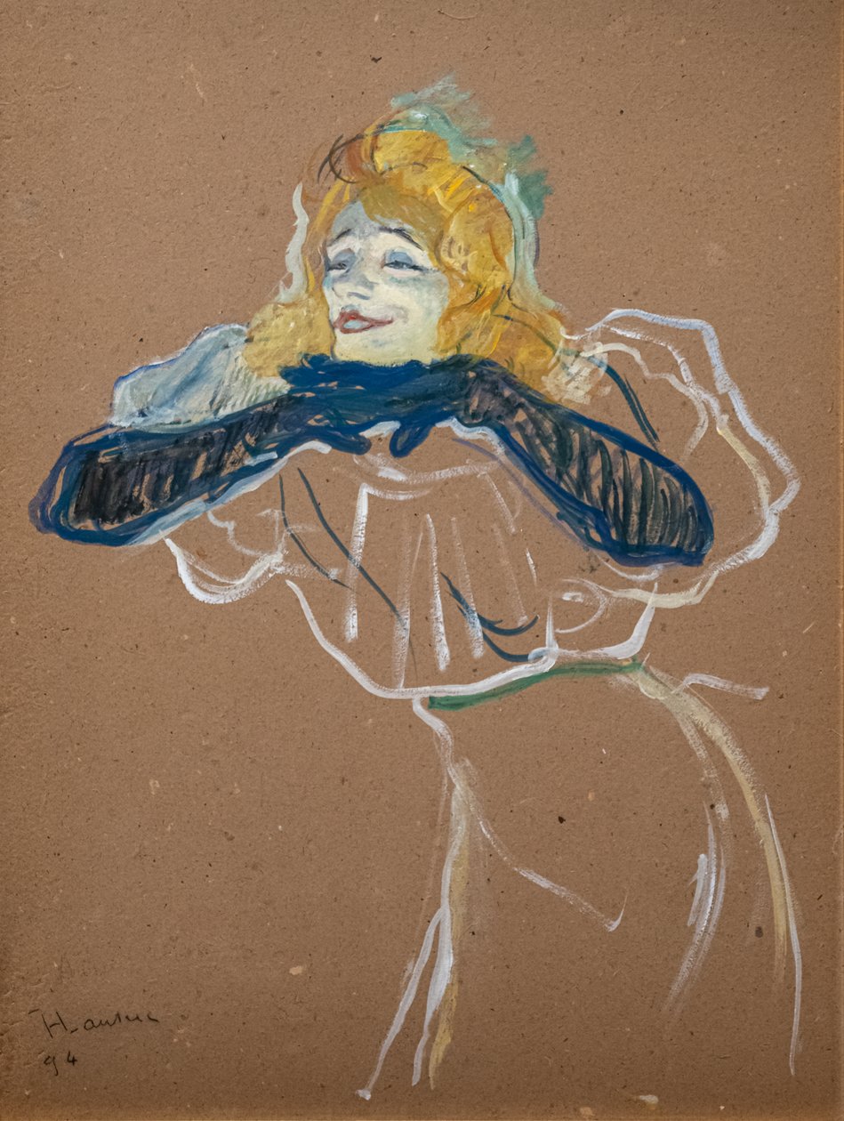 Yvette Guilbert canta "Linger, Longer, Loo" 1894 (Óleo sobre papelão) de Henri de Toulouse Lautrec