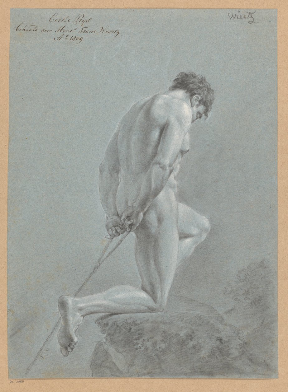 Ajoelhado nu masculino, visto de lado (1º prémio 1809) de Henricus Franciscus Wiertz