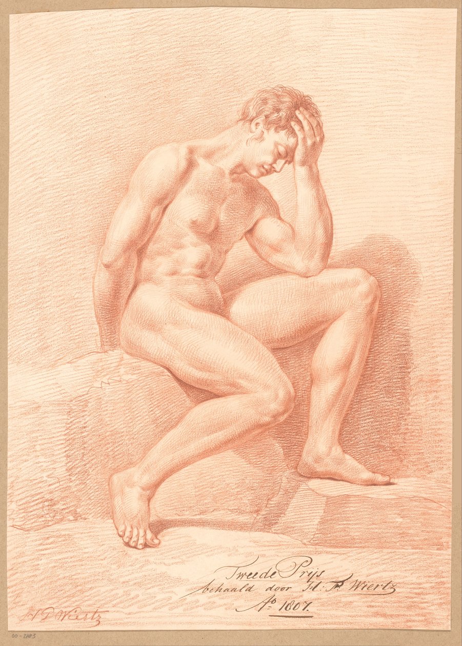 Nu Masculino Sentado, Vista Lateral (2º Prêmio 1807) de Henricus Franciscus Wiertz