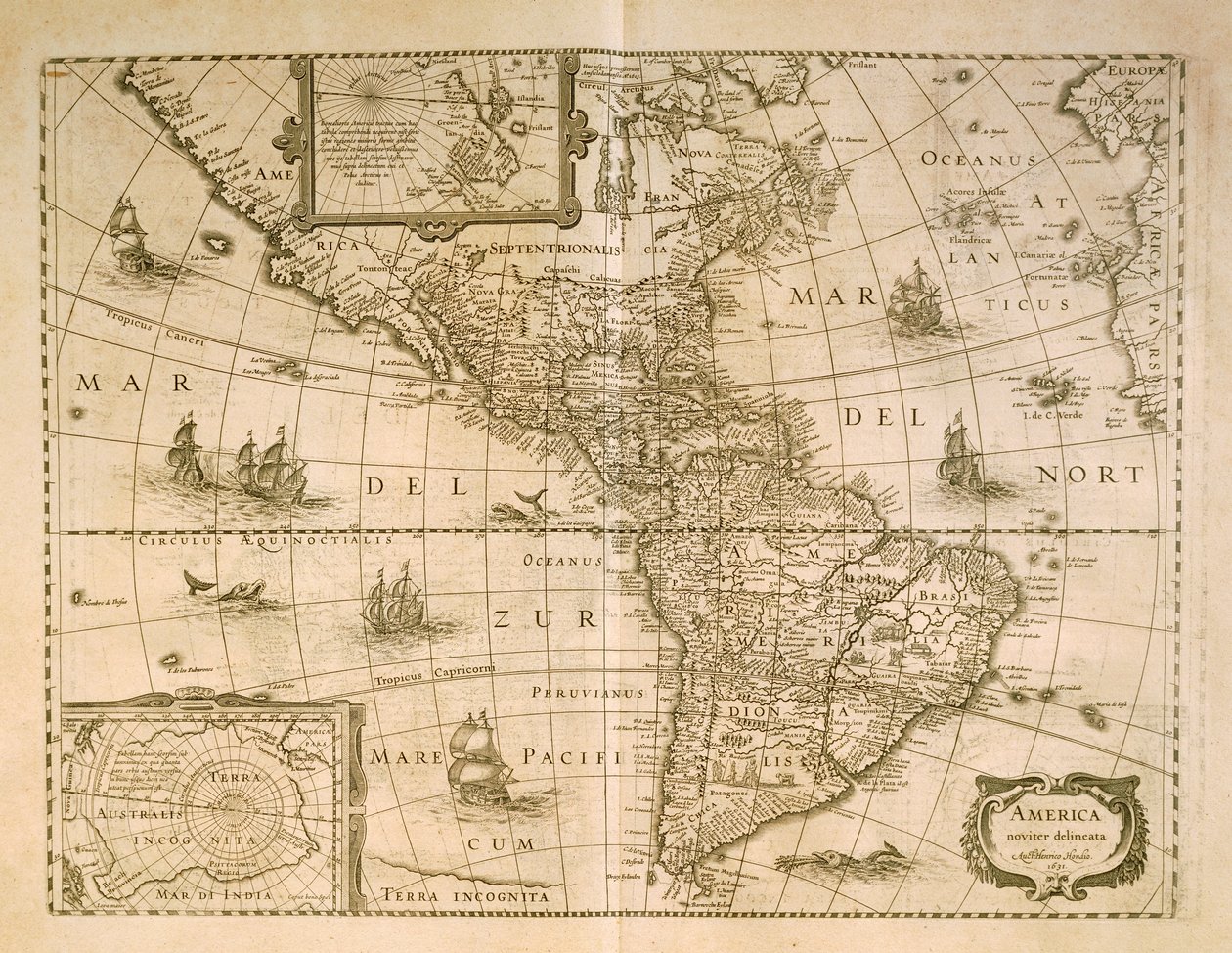 Mapa das Américas por Henricus Hondius de Henricus Hondius