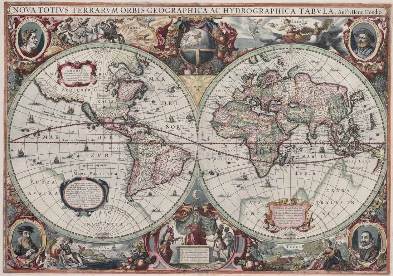 É Nova totius terrarum orbis geographica ac cura delineata de Henricus Hondius II