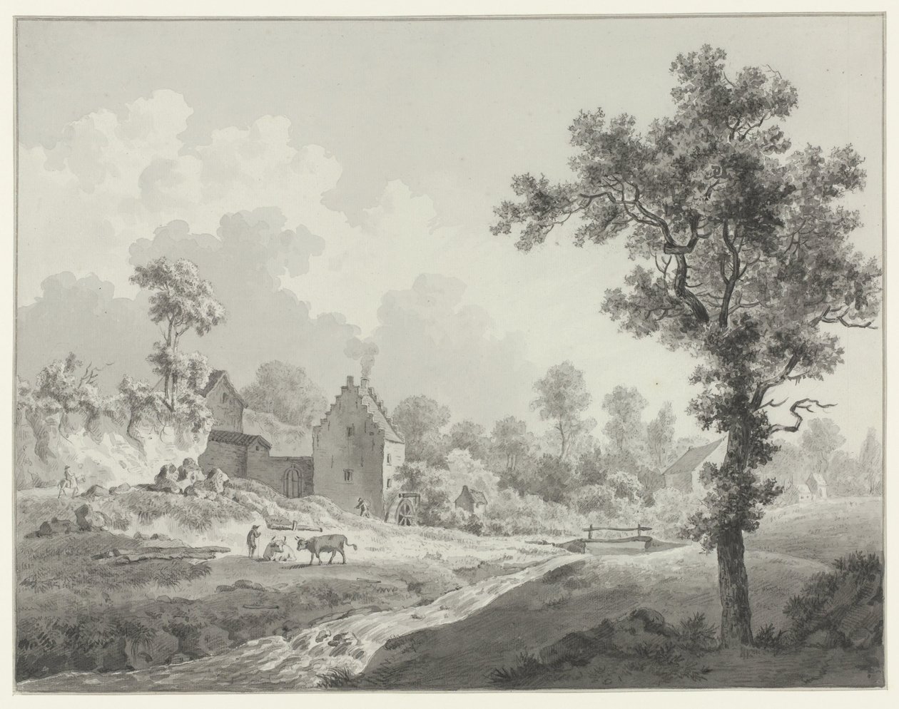 Paisagem com um moinho de água num riacho de Henricus Josephus Antonissen