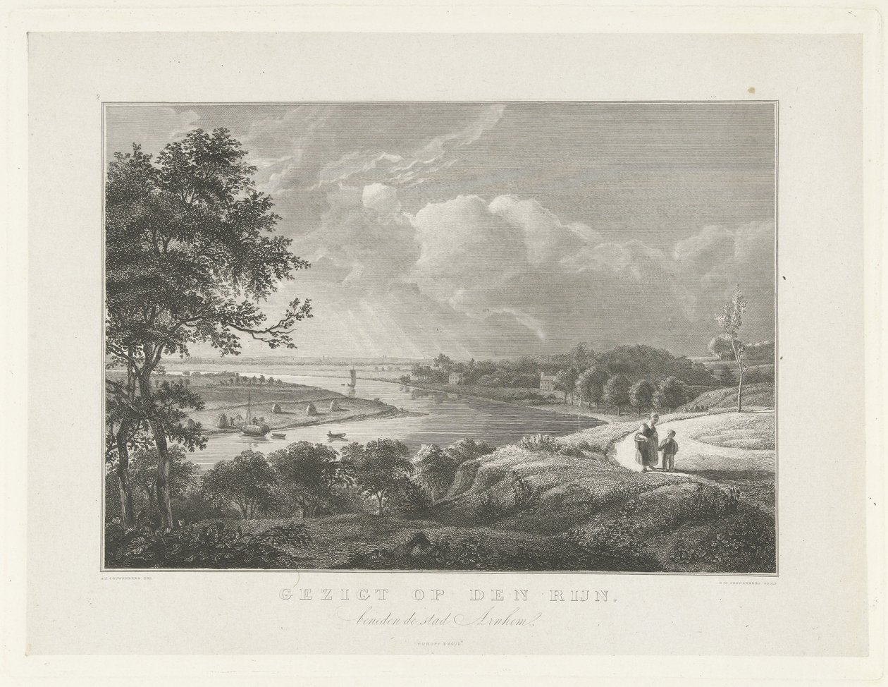 Vista do Reno abaixo de Arnhem
Vista do Reno (título sobre o objecto)
Cenas dos arredores de Arnhem (título da série) de Henricus Wilhelmus Couwenberg