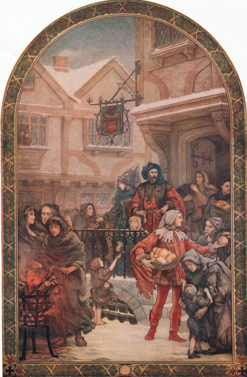 Sir Richard Whittington (1358-1423) distribuindo caridade, ilustração de "Hutchinson
