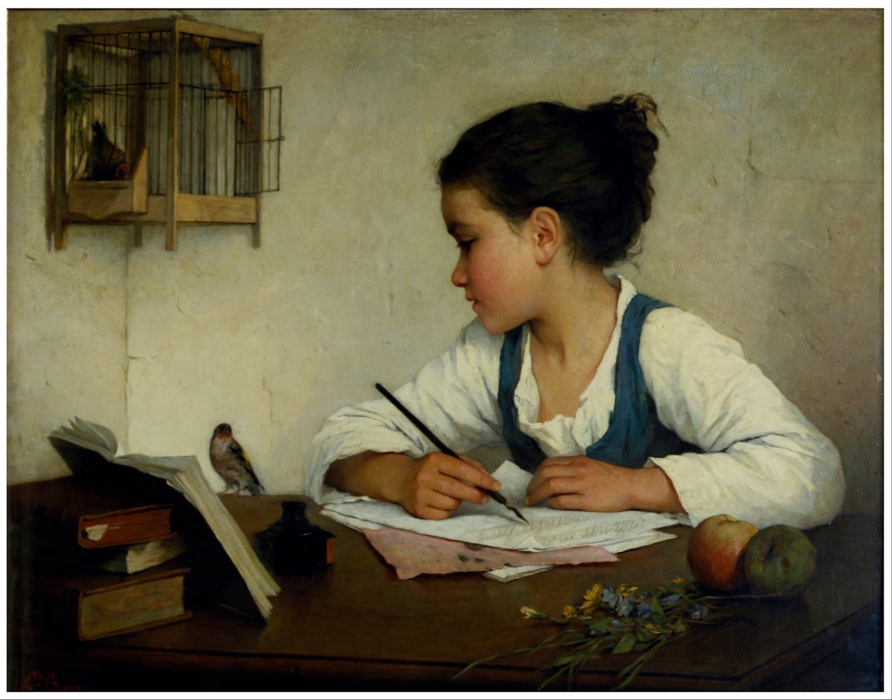 Uma Escrita De Menina; O pintassilgo de estimação de Henriette Browne