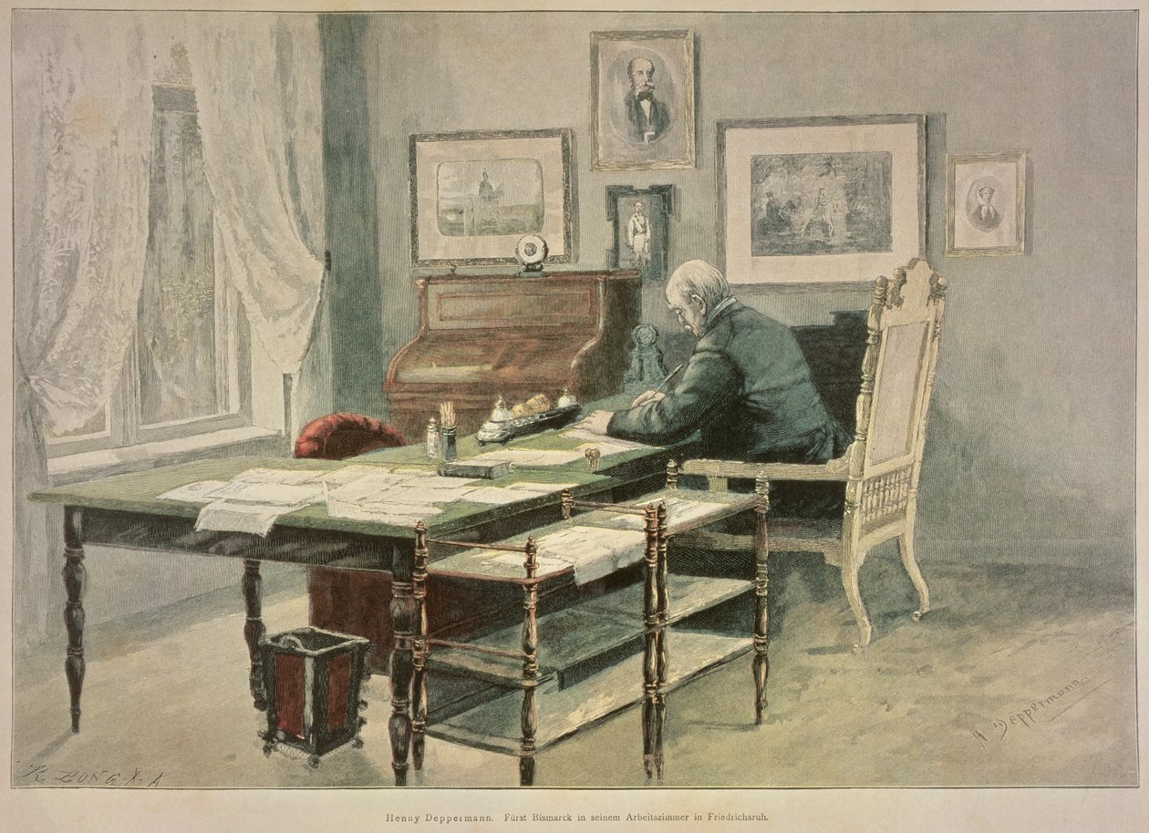 Príncipe Bismarck em seu estudo em Friedrichsruh, c.1890 de Henriette Deppermann