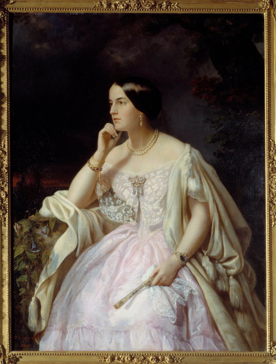 Retrato da Menina Harriet Howard. Retrato de Elizabeth Ann Haryett (1823-1865) Maitress de Napoleão III. Pintura de Henriette Nee Cappelaere Jacott (século XIX) de Henriette Jacott Cappellaere