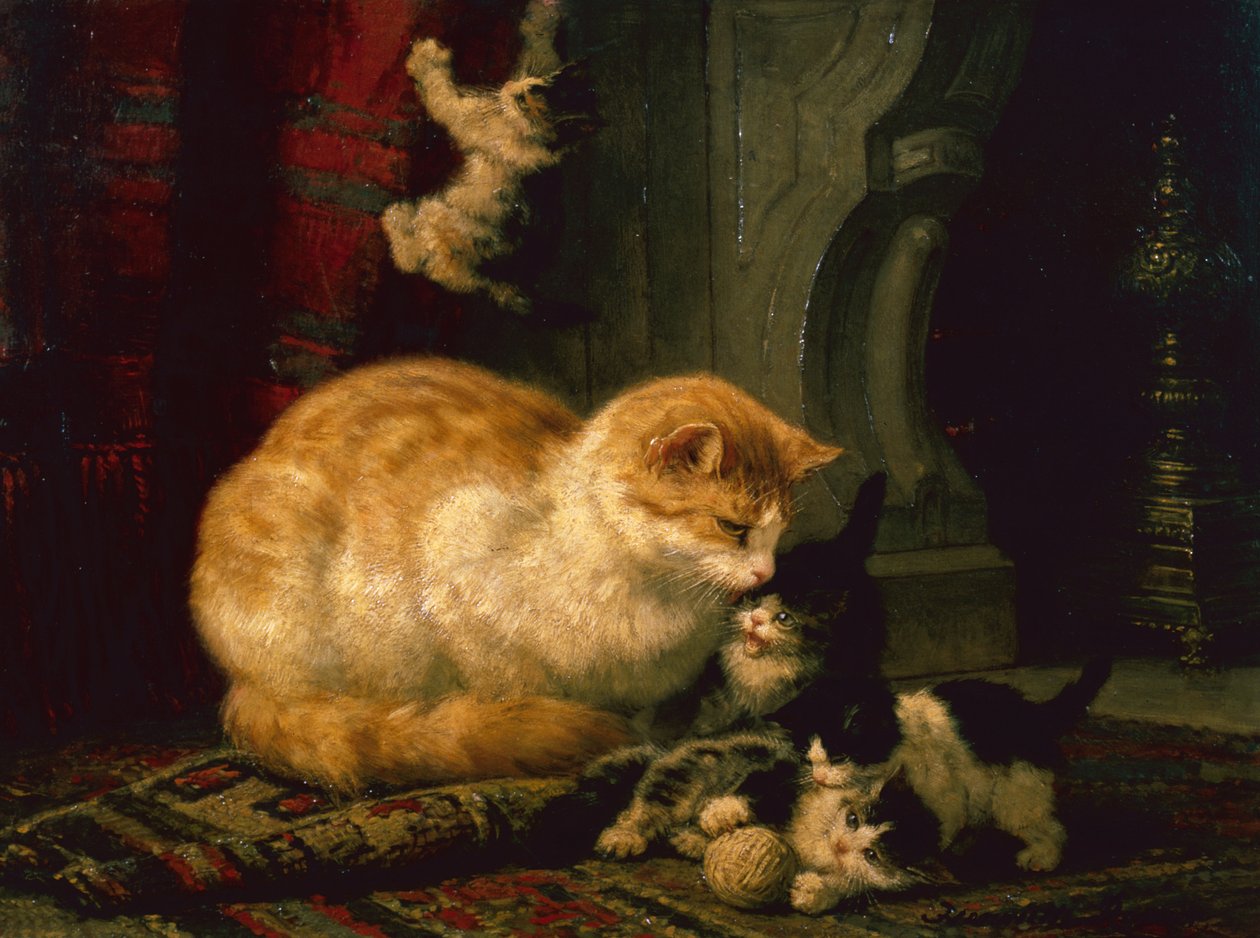 Gatinhos em jogo (óleo no painel) de Henriëtte Ronner Knip