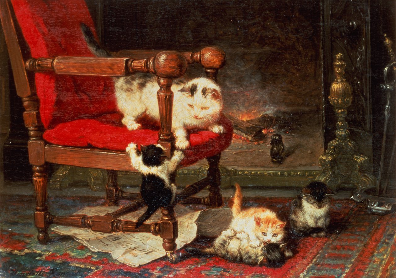 Brincando com o Calor do Fogo (óleo sobre tela) de Henriëtte Ronner Knip