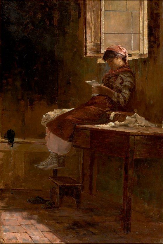 Cena interior com uma menina lendo de Henrique Bernardelli