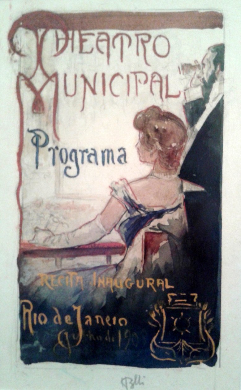 Estudo para a cobertura do programa de inauguração do Teatro Municipal do Rio de Janeiro de Henrique Bernardelli