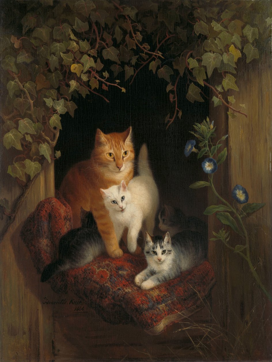 Gato com gatinhos de Henriëtte Ronner
