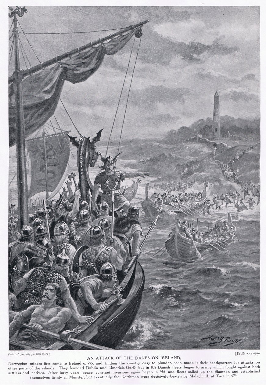 Um ataque dos dinamarqueses na Irlanda por volta de AD795, 1920 de Henry A. Payne