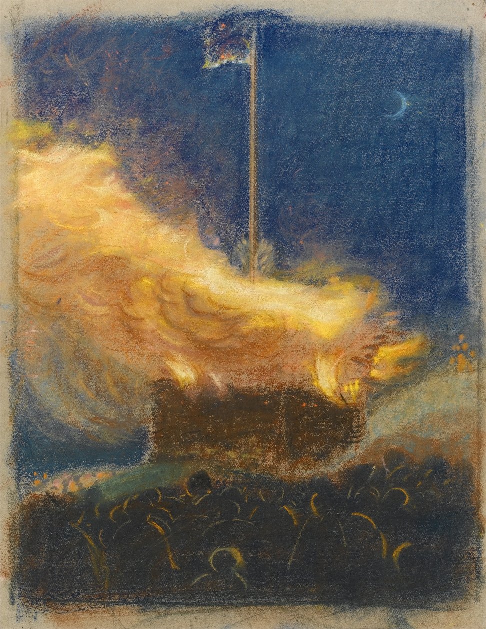Fogueira para celebrar a coroação de George VI, 1936 (pastel em papel brilhante) de Henry A. Payne