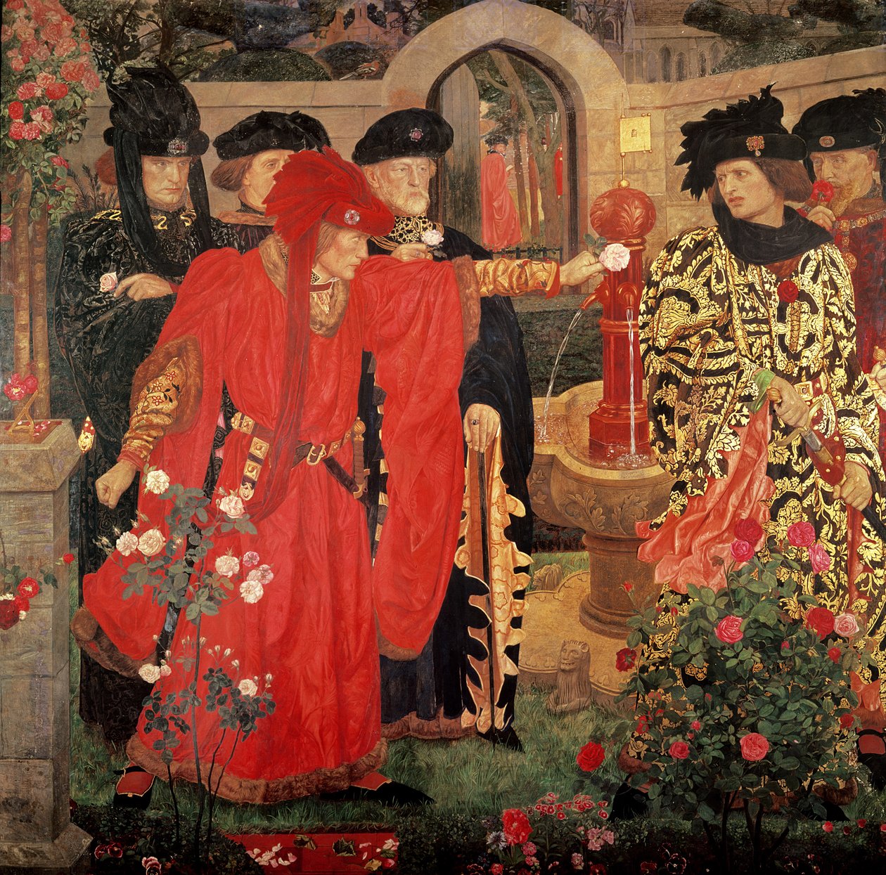 Escolhendo as rosas vermelhas e brancas no jardim do templo, 1910 de Henry A. Payne
