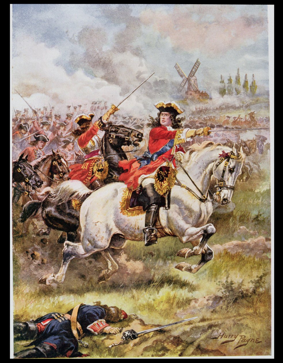 Marlborough liderando o ataque, ilustração de &39;Glorious Battles of English History&39; por Major CH Wylly, década de 1920 de Henry A. Payne