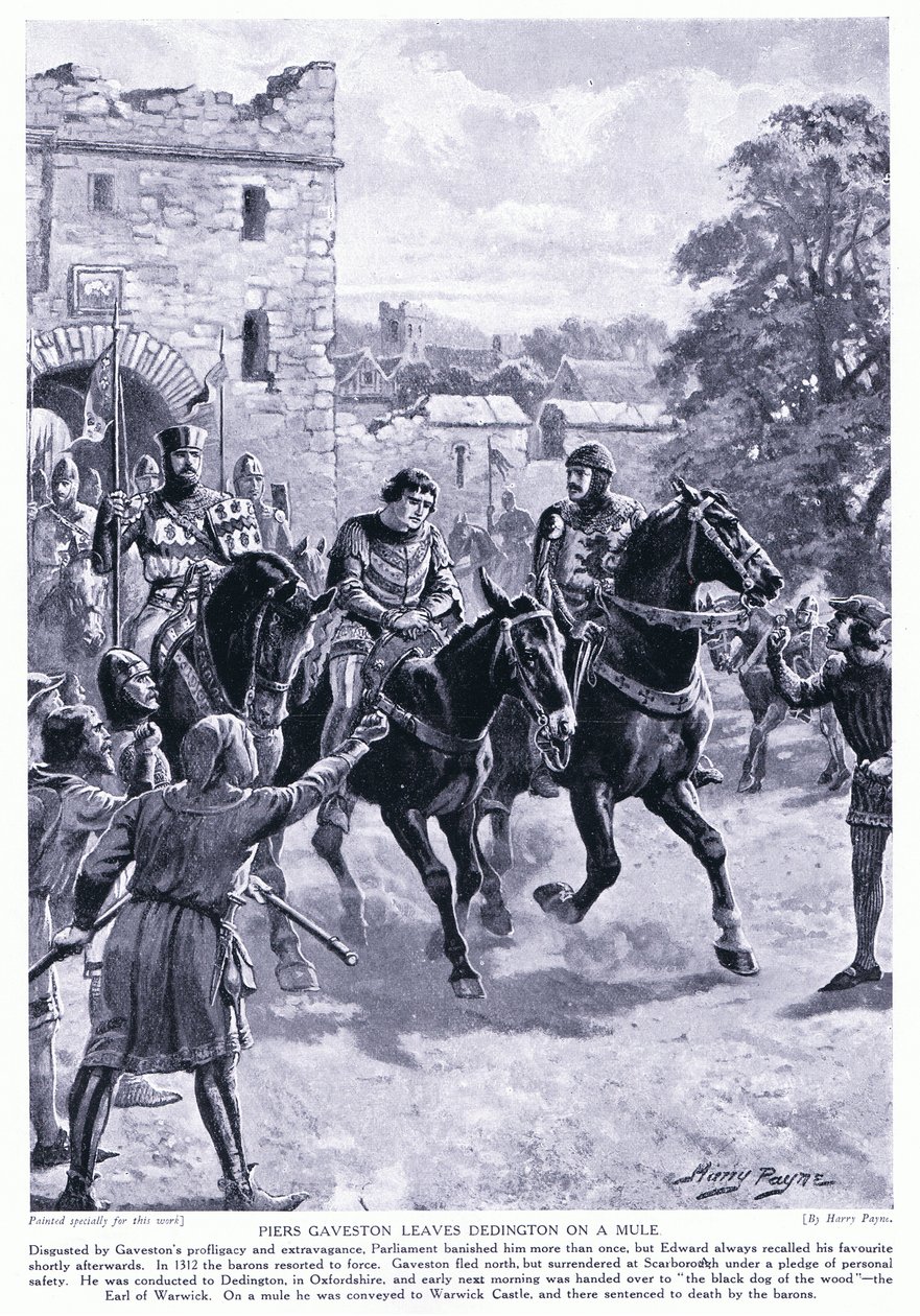 Piers Gaveston deixa Dedington em uma mula AD1312, 1920 de Henry A. Payne