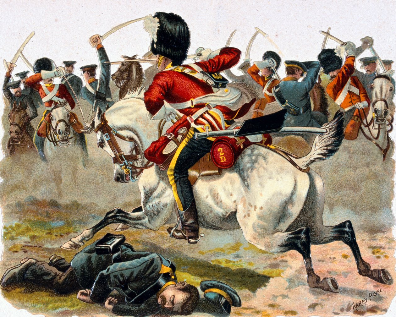 Sargento Ramage, Scots Greys, correndo sozinho para ajudar Trooper Macpherson, 1854 (oleolitho) de Henry A. Payne