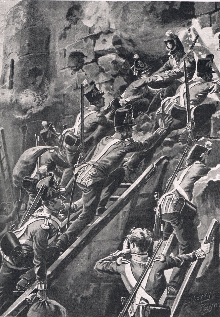 Os Connaught Rangers no Storming de Ciudad Rodrigo, 19 de janeiro de 1812, ilustração de "Batalhas Britânicas na Terra e no Mar", publicado por Cassell, Londres, c.1910 de Henry A. Payne