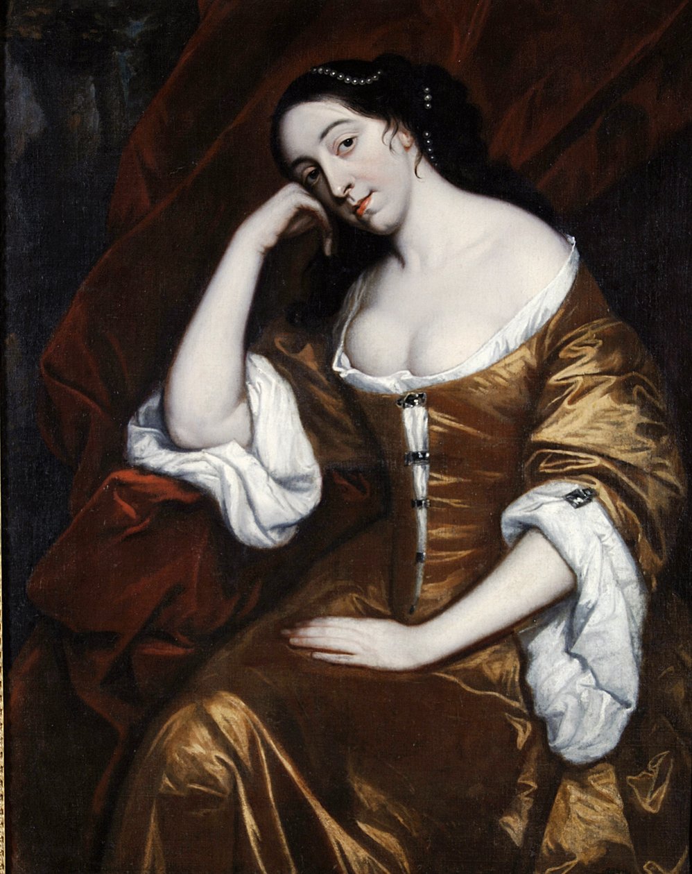 Retrato de uma senhora, usando um vestido de ouro com vestes vermelhas de Henry Anderton