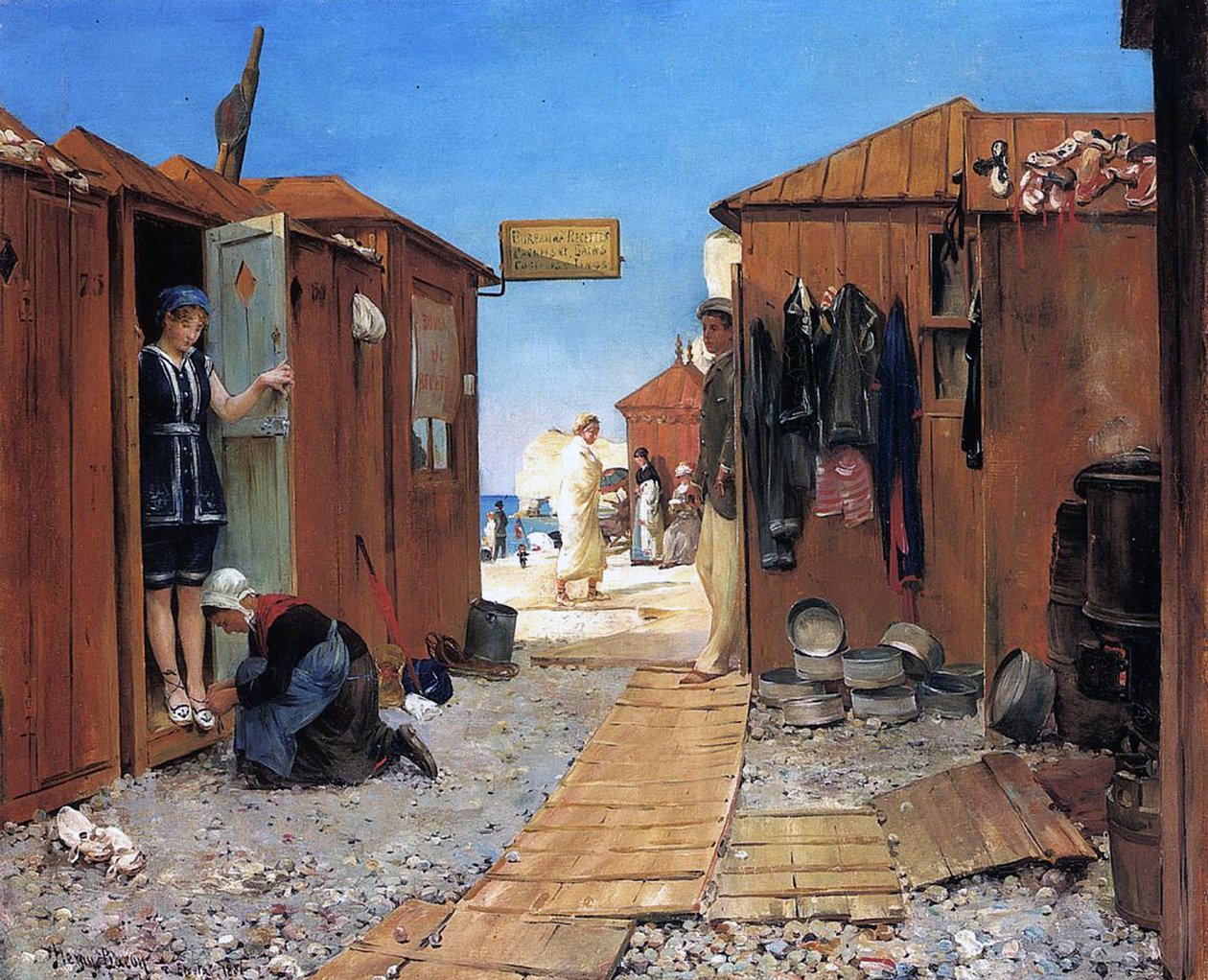 Cabanas de praia em Etretat, França, 1881 de John Henry Frederick Bacon