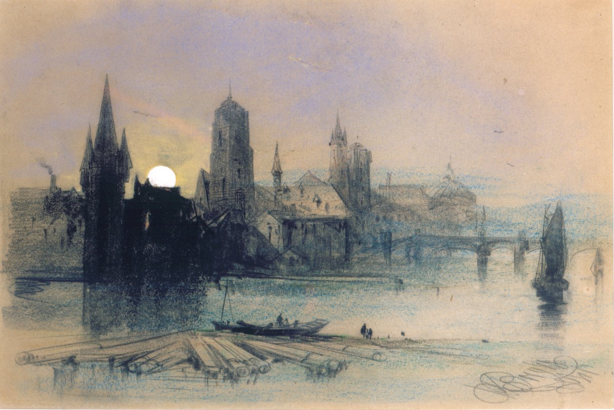 Bruges pelo luar (pastel no papel) de Henry Bright