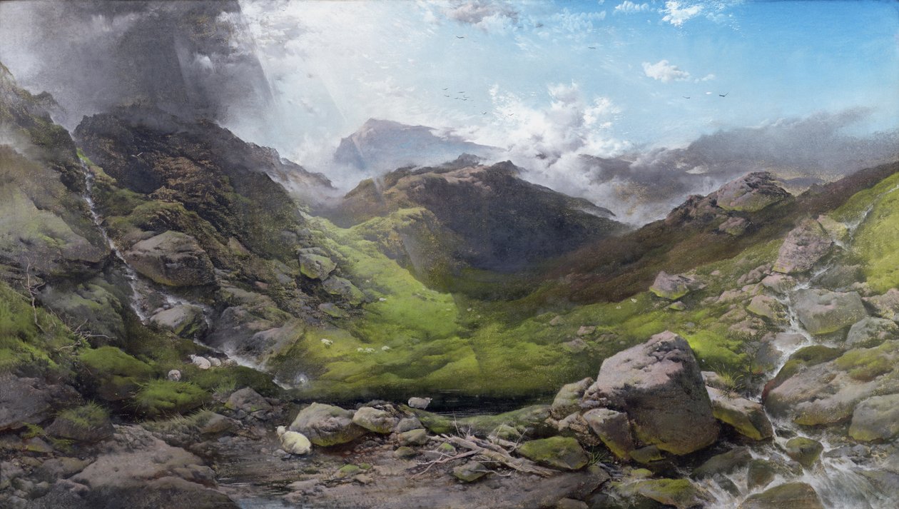Nuvens passando por Ben More, 1870 (pastel) de Henry Bright