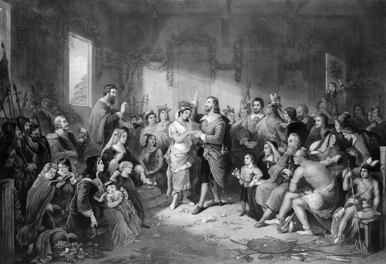 O casamento de Pocahontas (c.1595-1617) gravado por John C. McCrae de Henry Brueckner