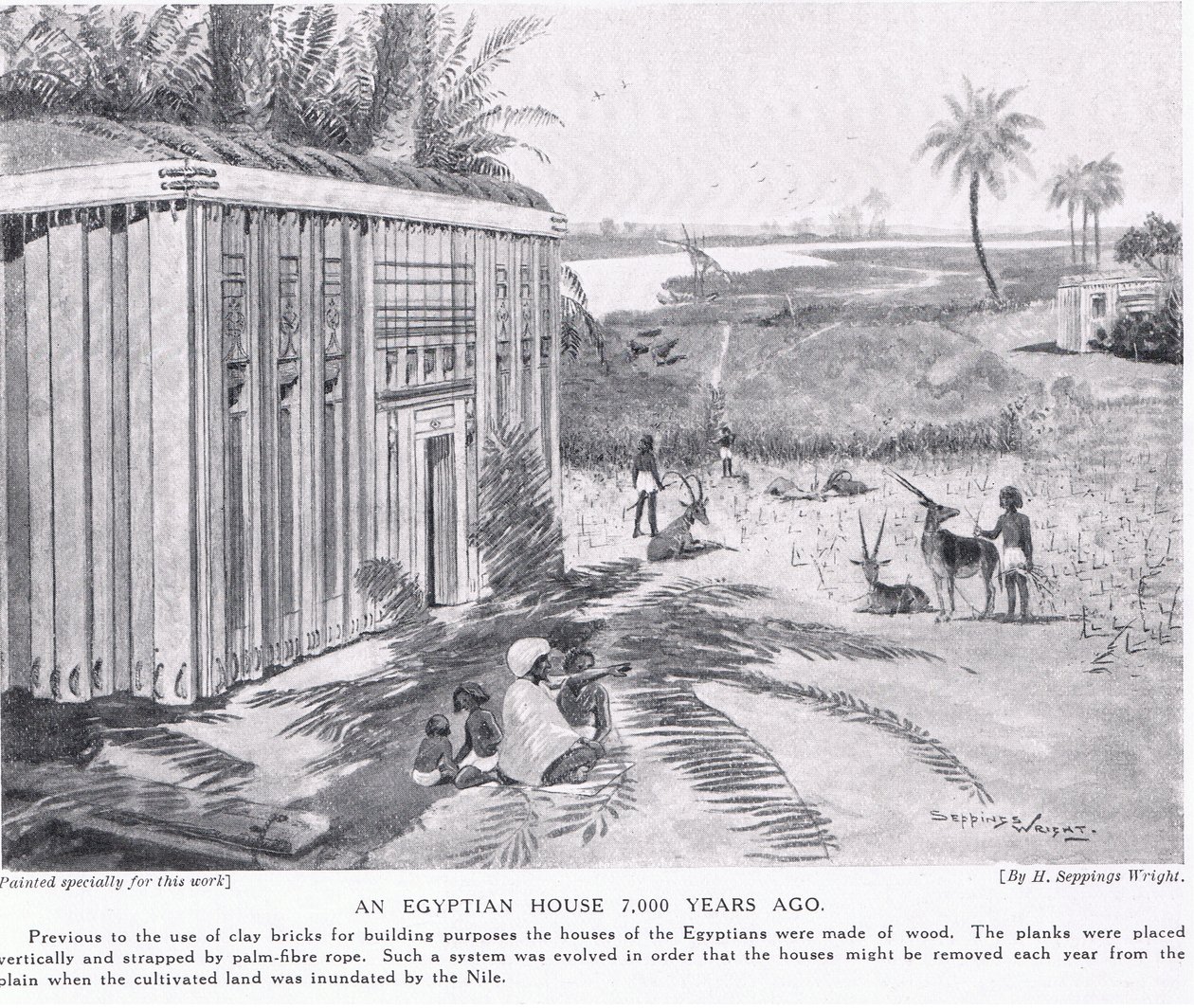 Uma casa egípcia há 7000 anos, c.1920 de Henry Charles Seppings Wright