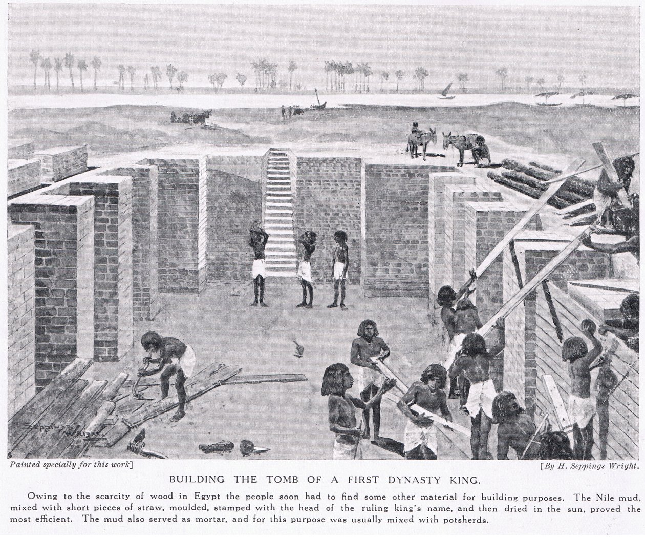 Construindo o túmulo de um rei da primeira dinastia, c.1920 de Henry Charles Seppings Wright