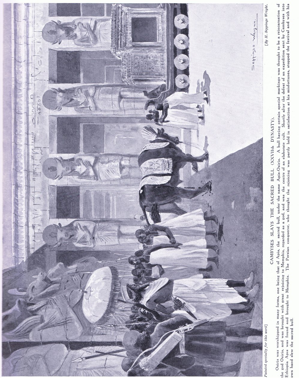 Cambyses mata o touro sagrado (XXVII dinastia), c.1920 de Henry Charles Seppings Wright
