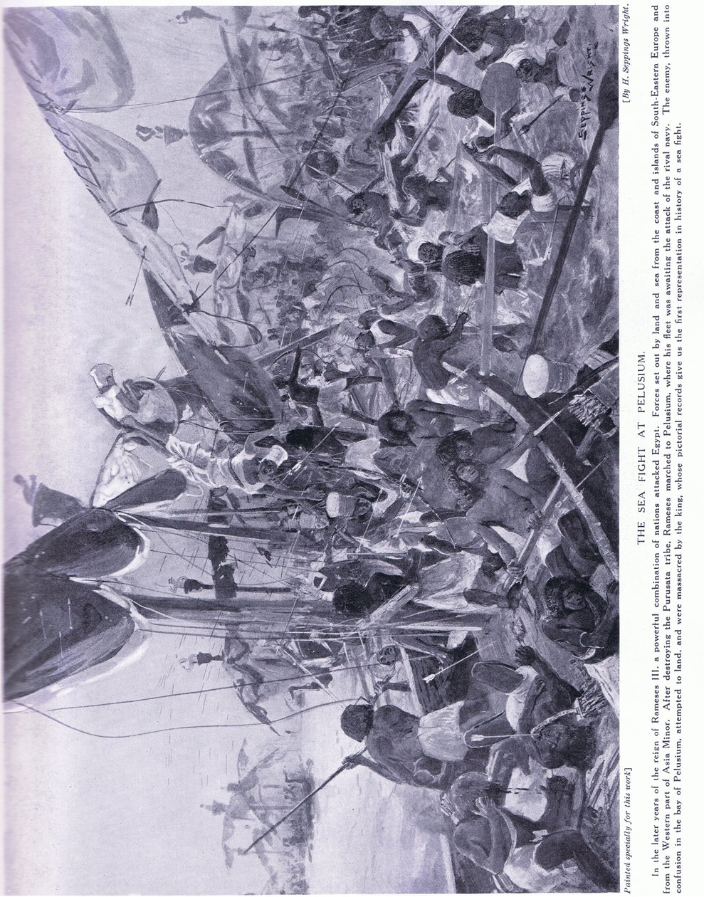 A luta do mar em Pelusium, c.1920 de Henry Charles Seppings Wright
