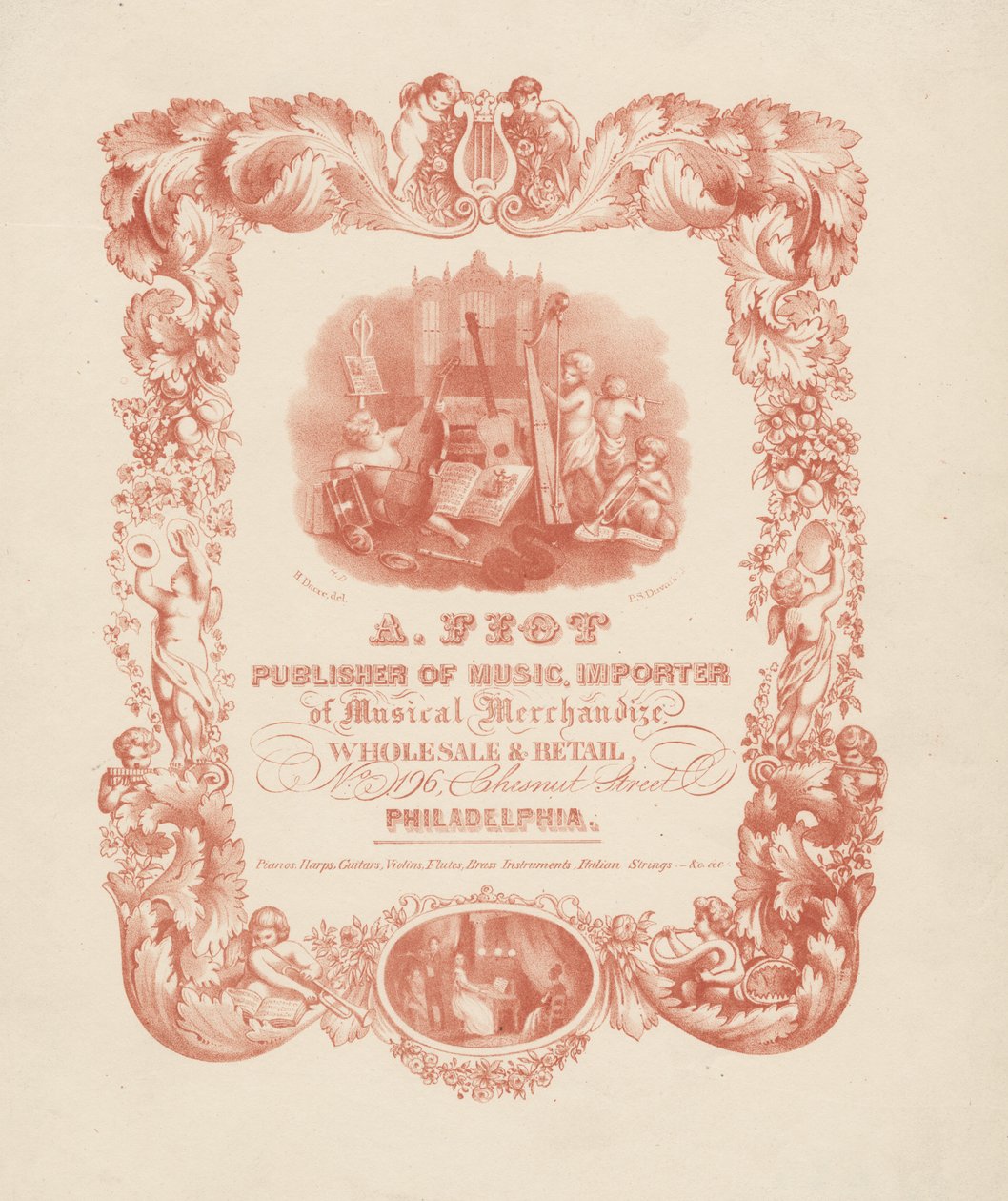 A. Fiot, Editora de Música, Importadora de Merchandising Musical. Venda por grosso e a retalho, n.º 196 Chestnut Street Philadelphia, 1850 de Henry Dacre