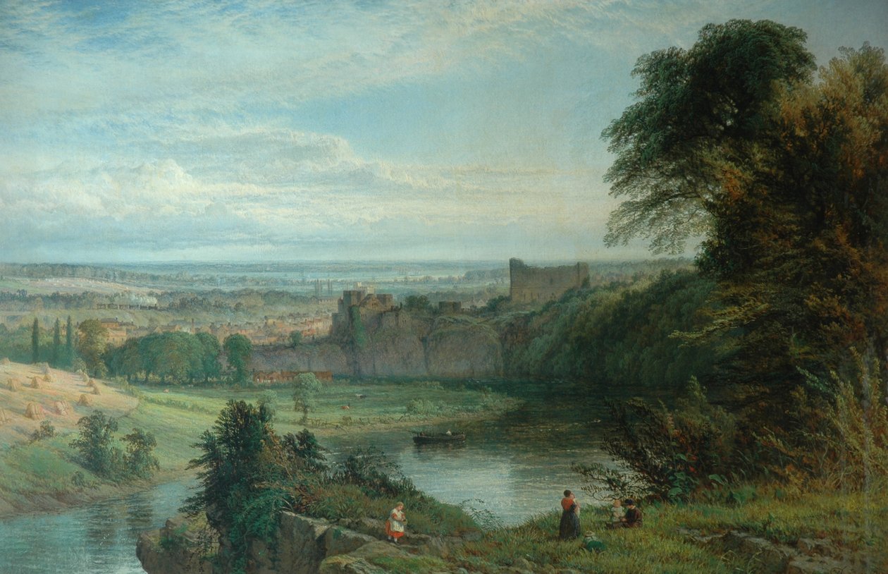 Paisagem, com, castelo, e, rio, e, chepstow, castelo, 1862 de Henry Dawson