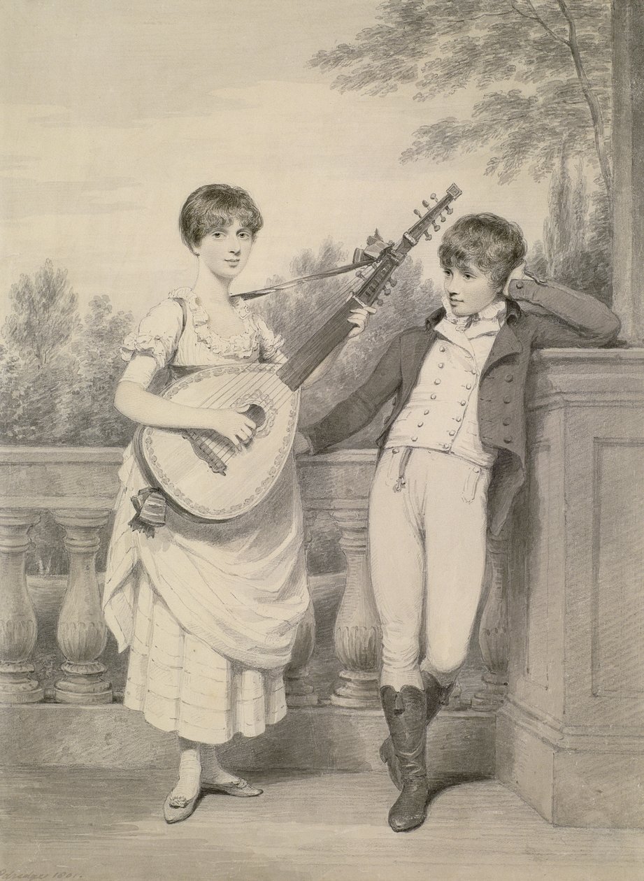 John e Charlotte, 1801 (lavagem cinza sobre o chumbo preto no papel) de Henry Edridge
