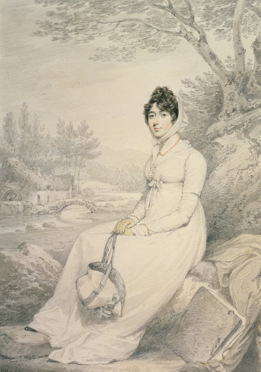 Retrato de uma senhora, 1806 (lápis e lavagem com gizes de cor no papel) de Henry Edridge