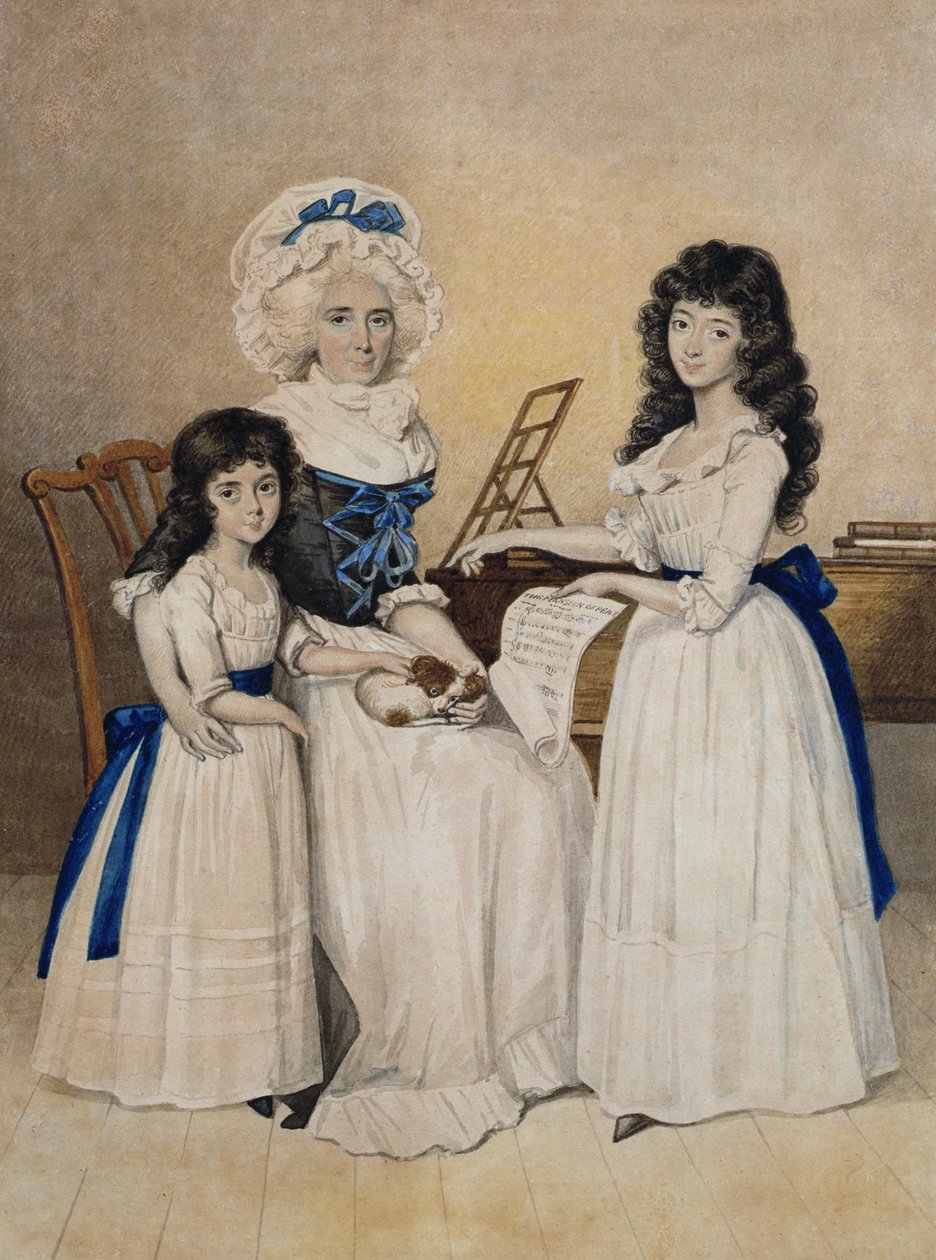 A Mansão da Paz: a Sra. Campell e suas duas filhas ao lado de um Pianoforte de Henry Edridge