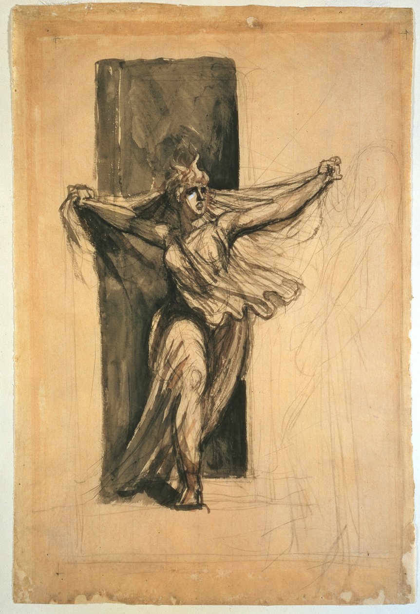 Cassandra Raving, século XVIII (lápis, giz e lavagem no papel) de Johann Heinrich Füssli