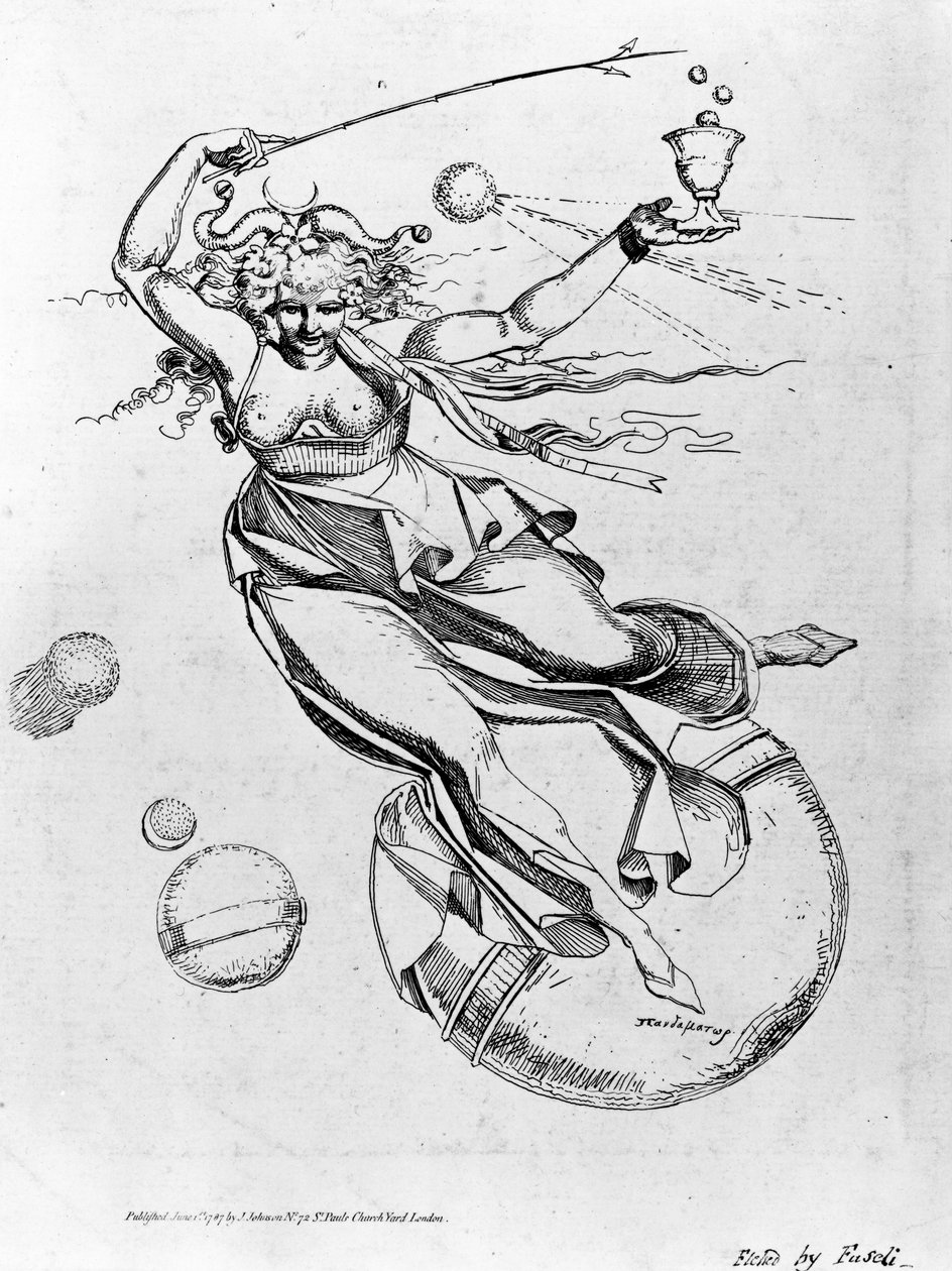 A Poderosa Mãe navega no ar, frontispício de The Temple of Folly, de Theophilus Swift, 1787 de Johann Heinrich Füssli