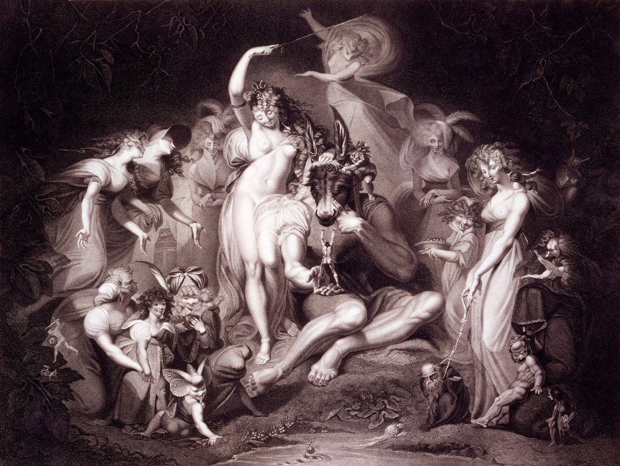 Titania, Bottom and the Fairies, Act 4, Cena 1 de Sonho de uma Noite de Verão, de &39;Shakespeare&39; de John und Josiah Boydell, publicado em 1803-05 de Johann Heinrich Füssli